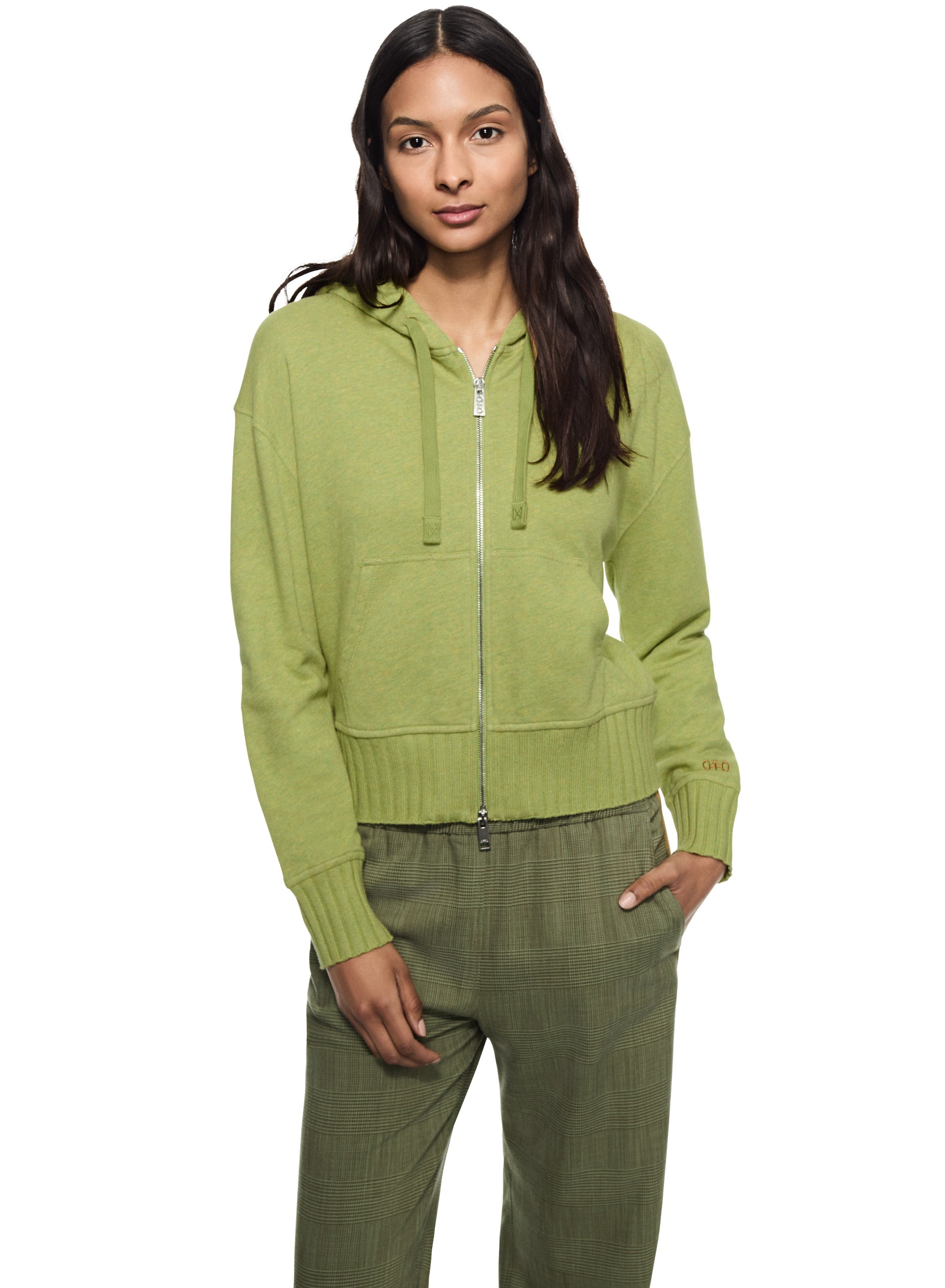 Cropped Zip-up Hoodie (Green Heather)