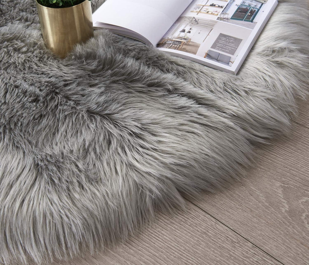 Ultra Soft Faux Fur Area Rug Grey Fluffy Rug Plush Chair Cover Seat Pad Fuzzy Carpet Furry besides Rug for Bedroom Floor Sofa Living Room 2X4 Feet (Rectangular, Light Grey)