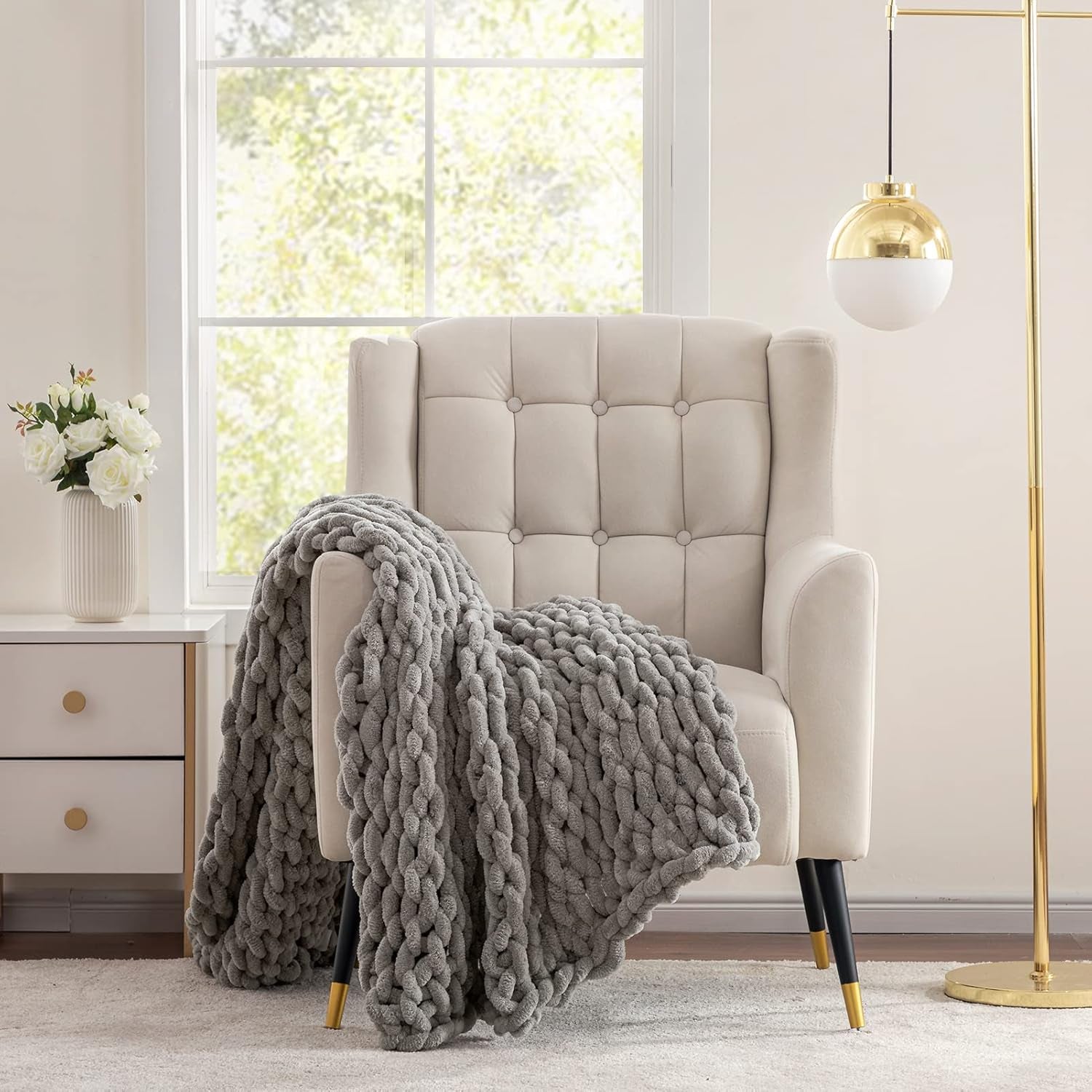 Chunky Knit Blanket Soft Chenille Throw Blanket Handmade Knitted Yarn Blanket for Couch Bed Sofa Home Decor Gift