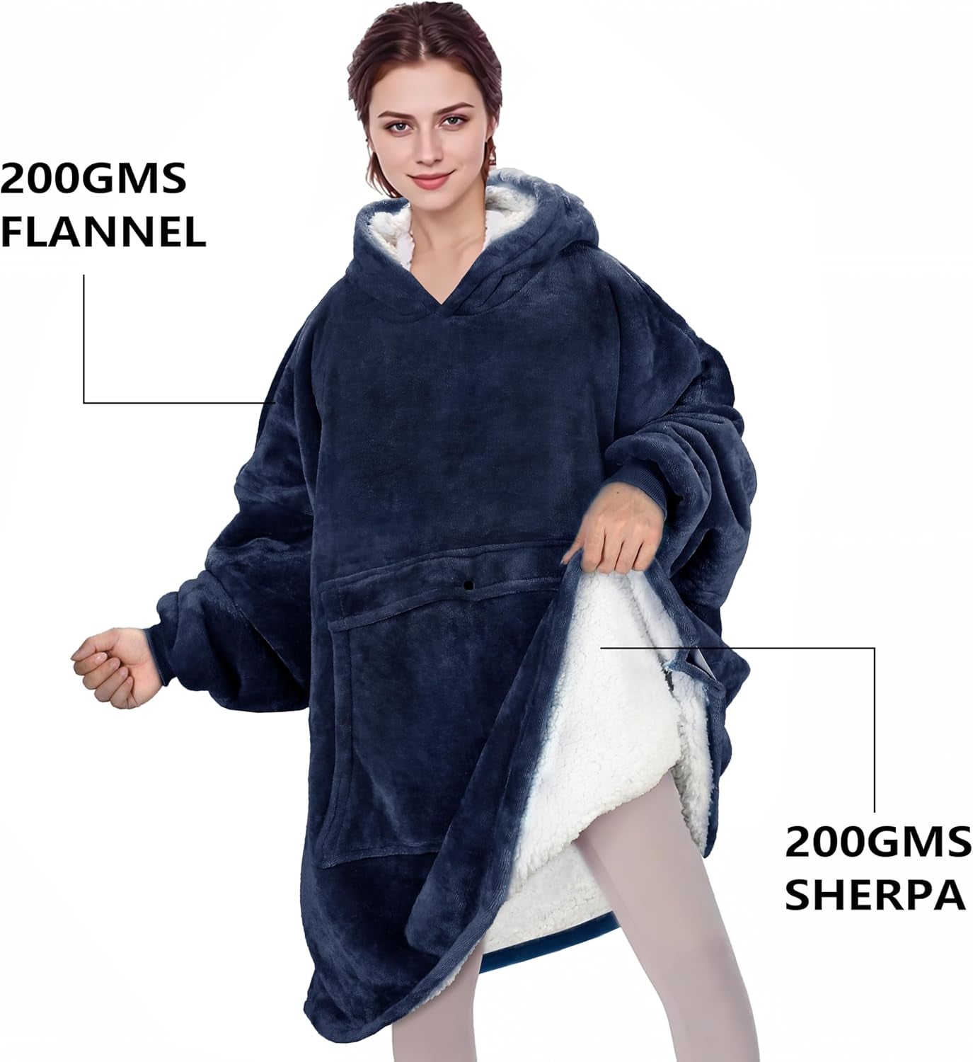 Oversized Wearable Blanket Hoodie with Pet Pocket, Warm Super Soft Cozy Sherpa Sweatshirt Hoodie for Women Men, Best Gift for Your Loves, Deep Blue