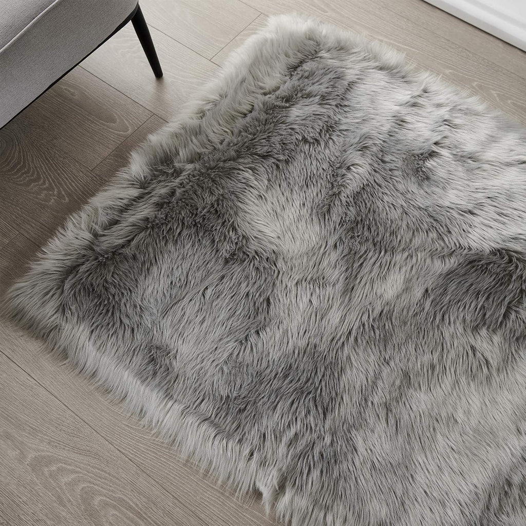 Ultra Soft Faux Fur Area Rug Grey Fluffy Rug Plush Chair Cover Seat Pad Fuzzy Carpet Furry besides Rug for Bedroom Floor Sofa Living Room 2X4 Feet (Rectangular, Light Grey)