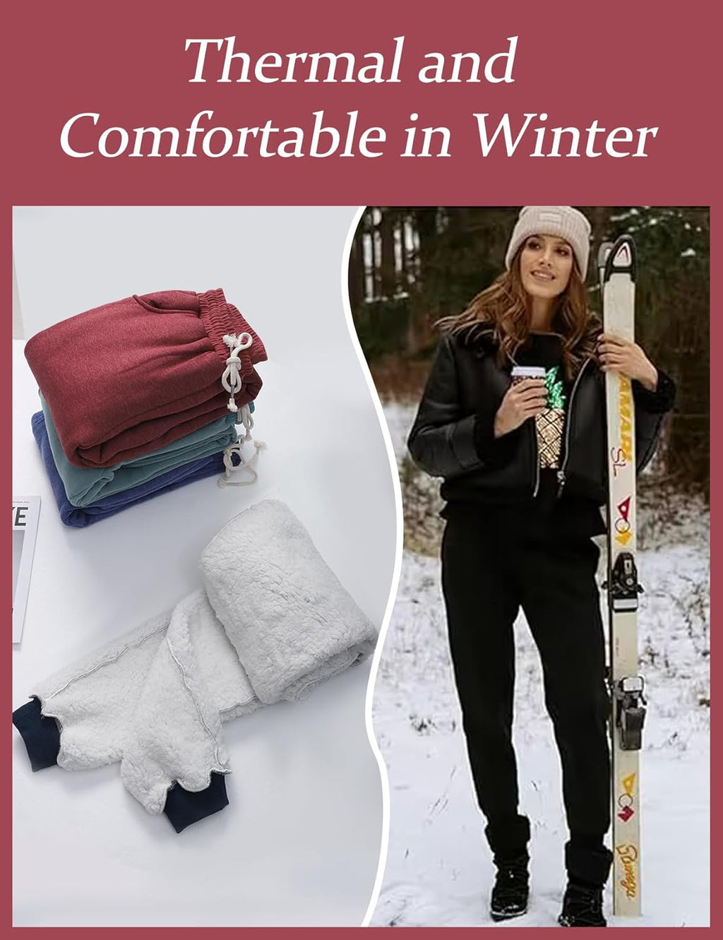 Women'S Winter Warm Fleece Joggers Pants Sherpa Lined Athletic Active Sweatpants