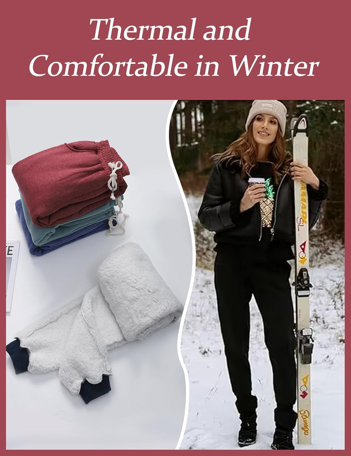 Women'S Winter Warm Fleece Joggers Pants Sherpa Lined Athletic Active Sweatpants