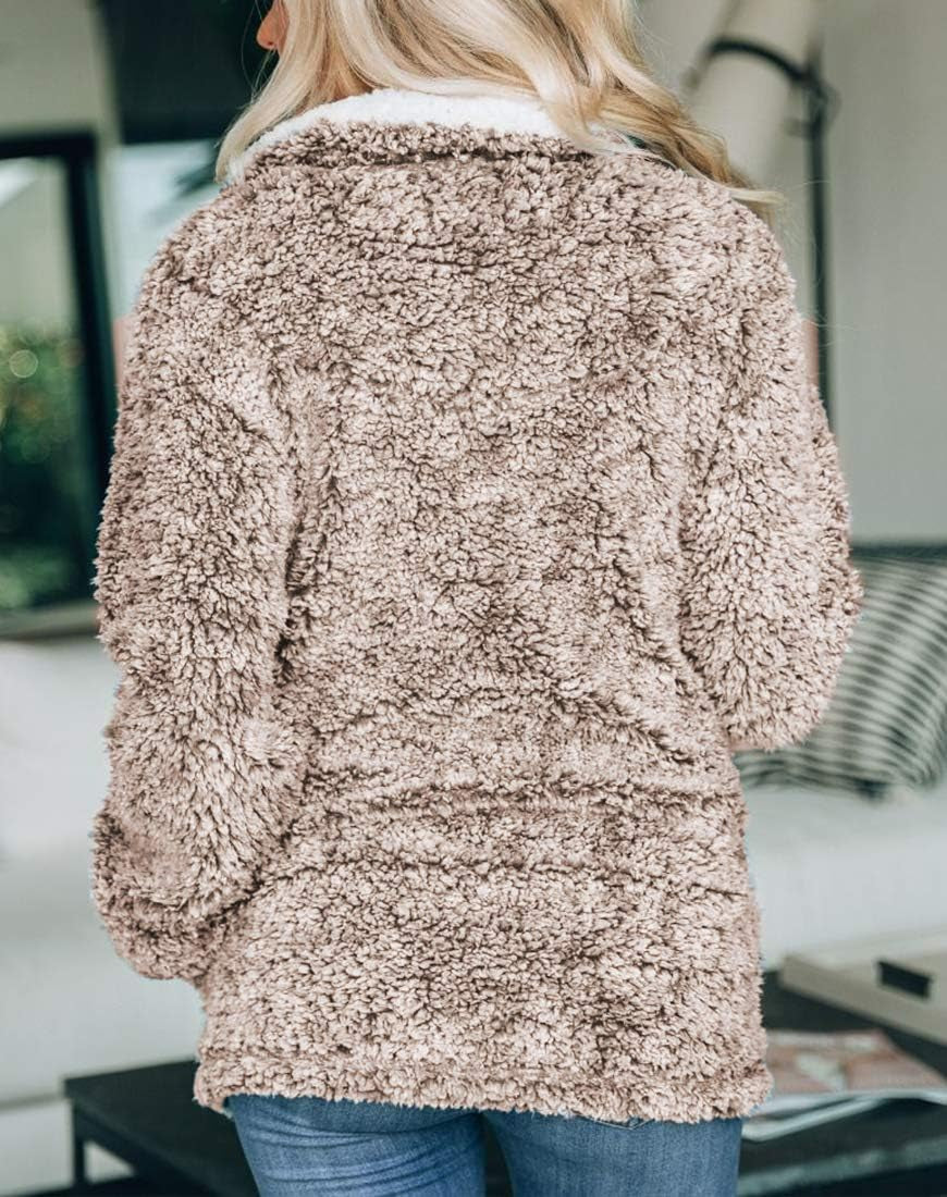 Women'S Long Sleeve 1/4 Zipper Pullover Sherpa Fleece Winter Oversized Outwear Sweatshirt Coat