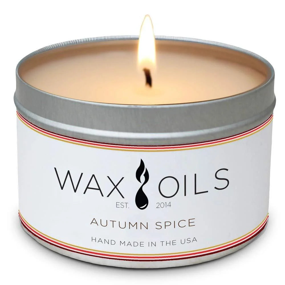 Wax and Oils Soy Wax Aromatherapy Scented Candles (Autumn Spice) 8 Ounces. Single Autumn Spice