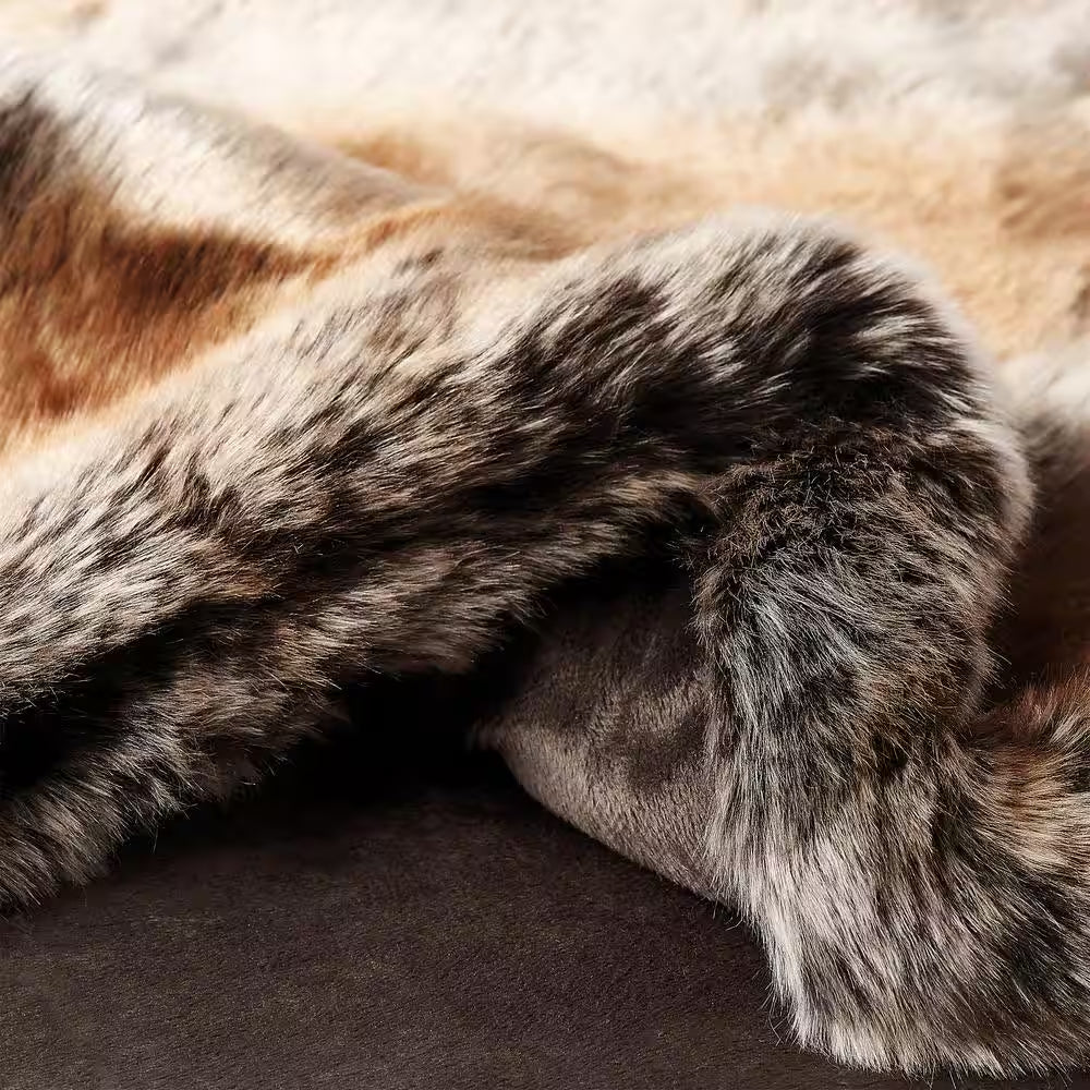 Oversized Premium Amber Brown Fashion Faux Marten Sable Hypoallergenic Throw Blanket