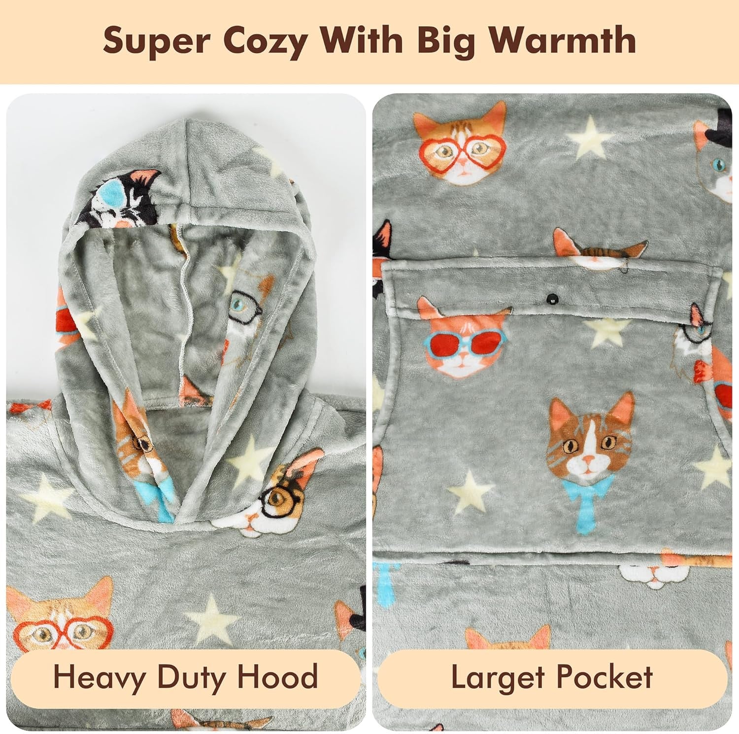 Wearable Blanket Hoodie for Adult, Hooded Flannel Blanket, Cartoon Oversized Fleece Sweatshirt, Gift for Women, Mom
