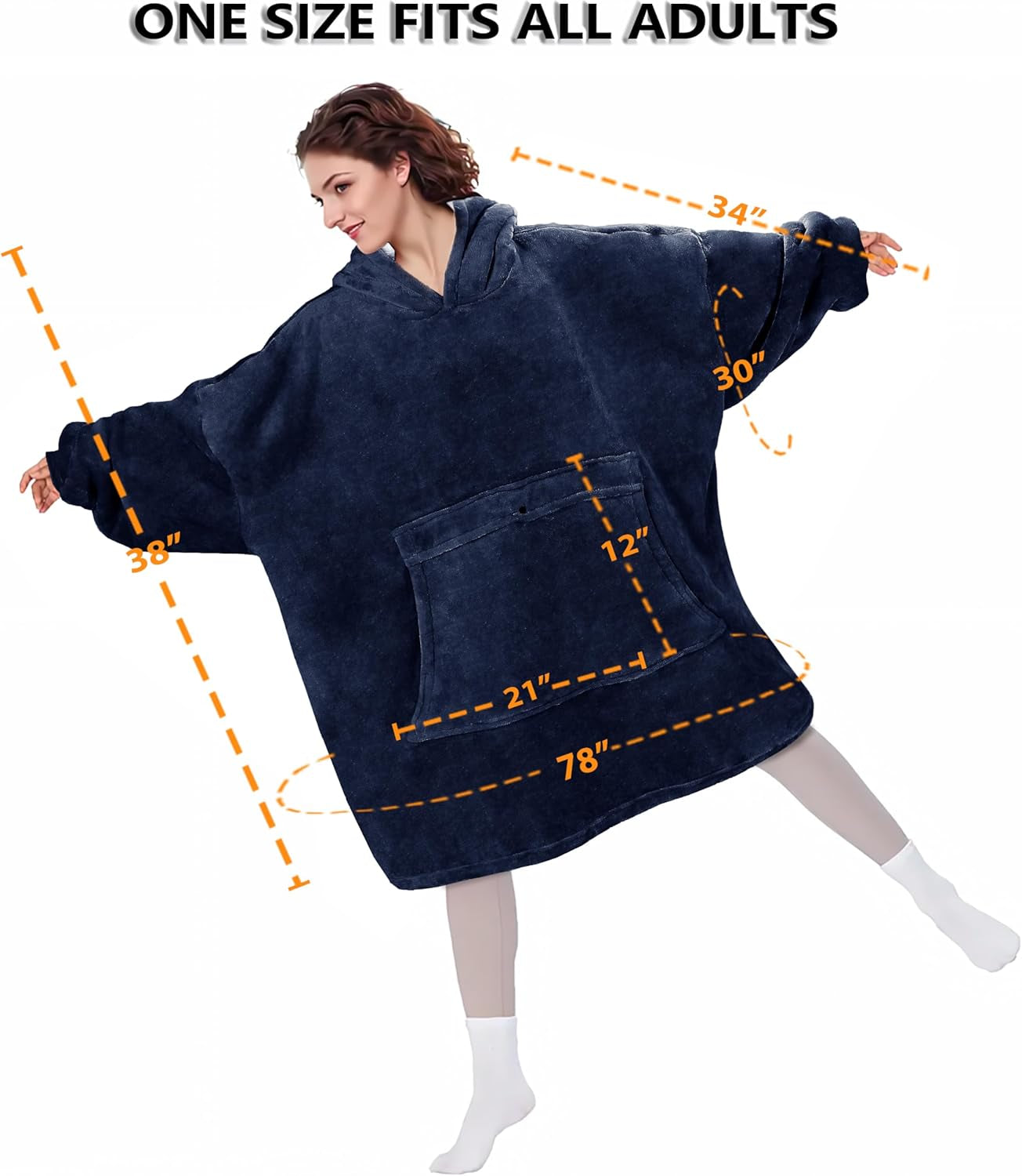 Oversized Wearable Blanket Hoodie with Pet Pocket, Warm Super Soft Cozy Sherpa Sweatshirt Hoodie for Women Men, Best Gift for Your Loves, Deep Blue