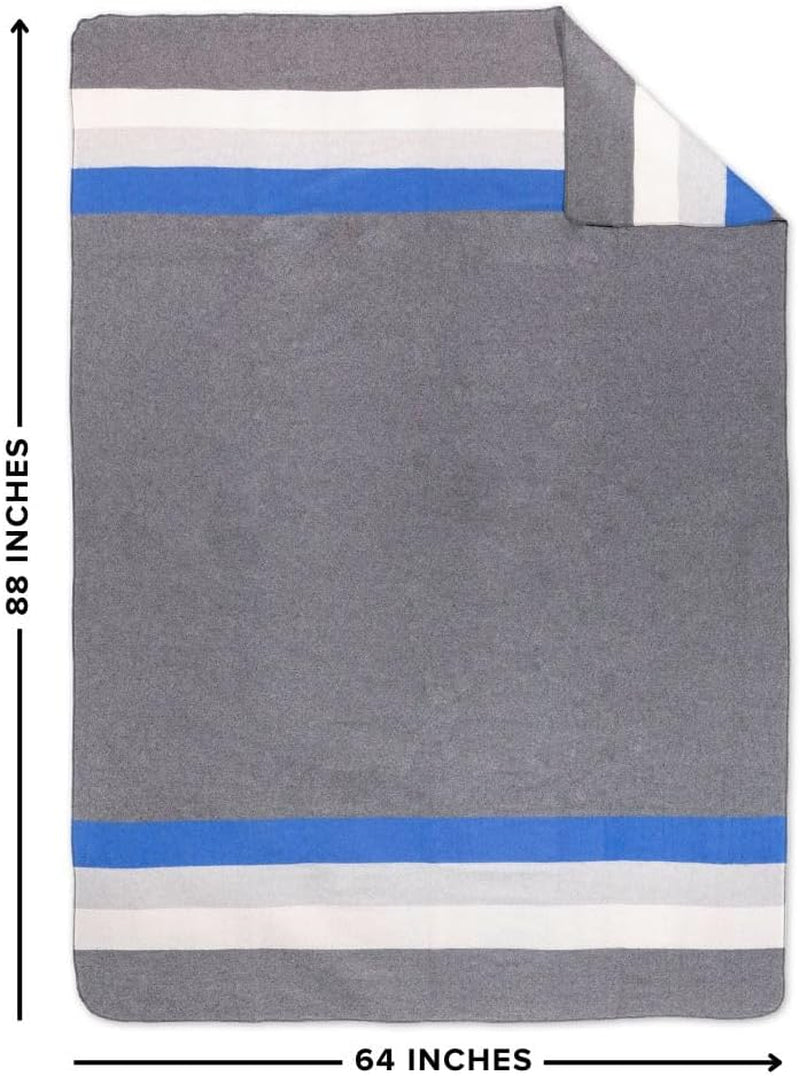 Rainier Wool Blanket - 4.5Lbs Warm, Heavy, Washable, Large | Great for Camping, Outdoors, Survival & Emergency Kits (White Blue Gray)