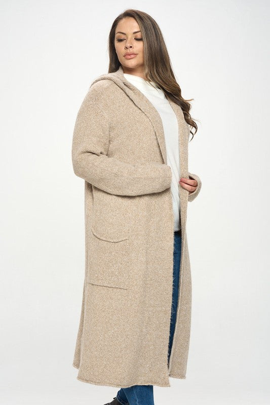 Taupe Knit Open Front Cardigan Sweater