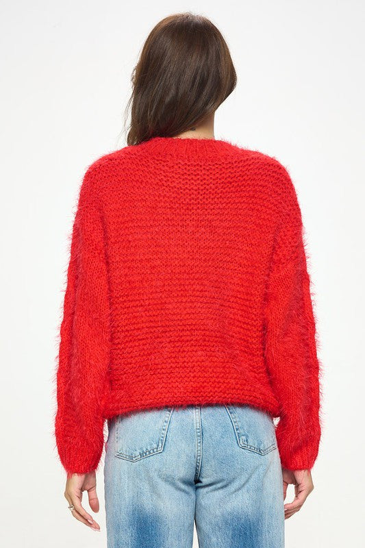 Roundneck Cozy Knit Braid Detail Sweater